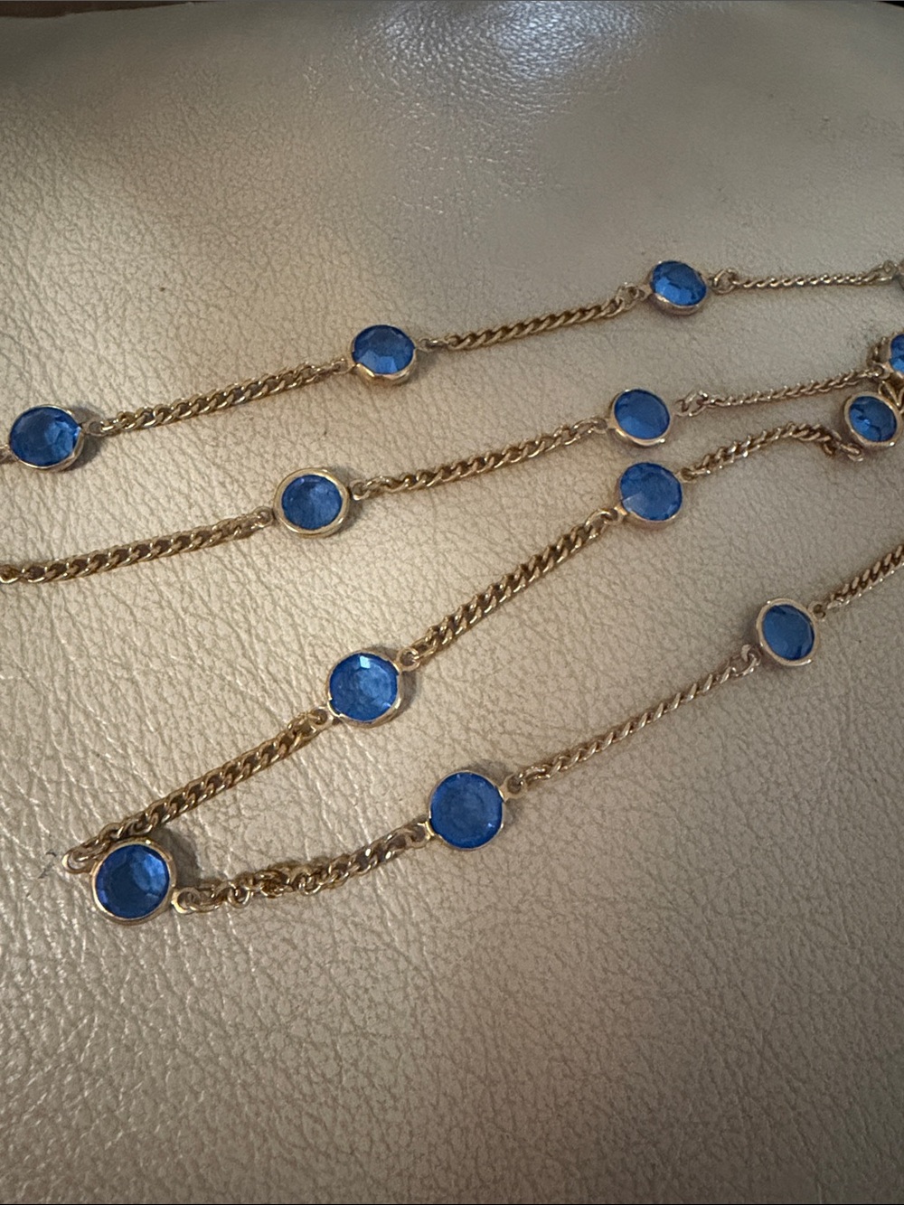 Vintage Gold Chain Necklace with Blue Stone Accents